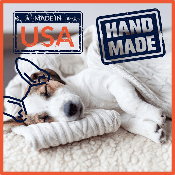 USA Made Pet Bed - Premium Handcrafted Bed for Dogs + Cats - Tan Fleece Paws + Bones