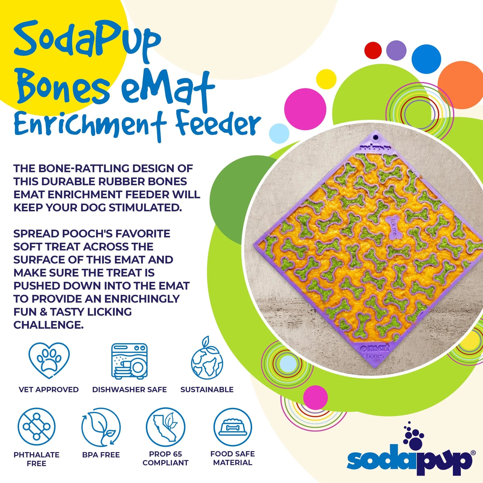eMat Enrichment Lick Mat - Bones Edition - Assorted Colors