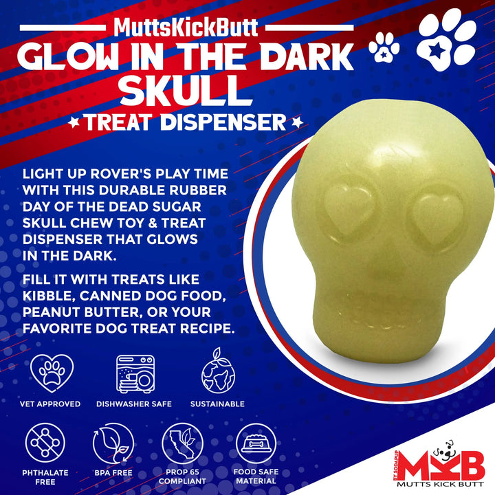 Glow in the Dark Sugar Skull Durable Chew + Treat Dispensing Toy