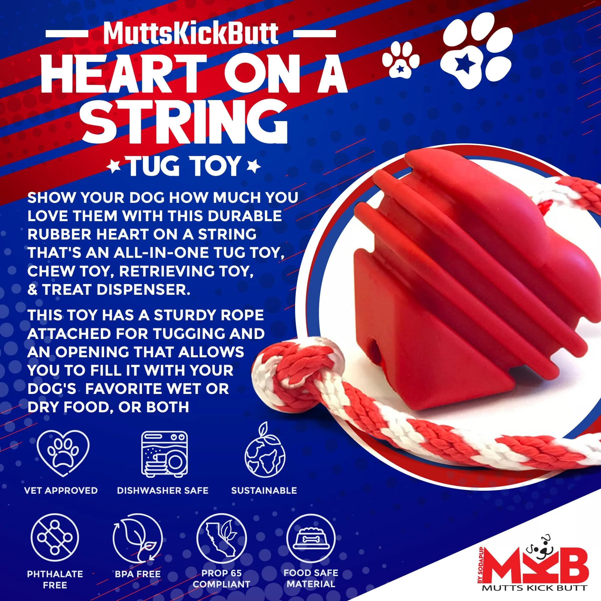 Heart on a String Ultra Durable Rubber Toy