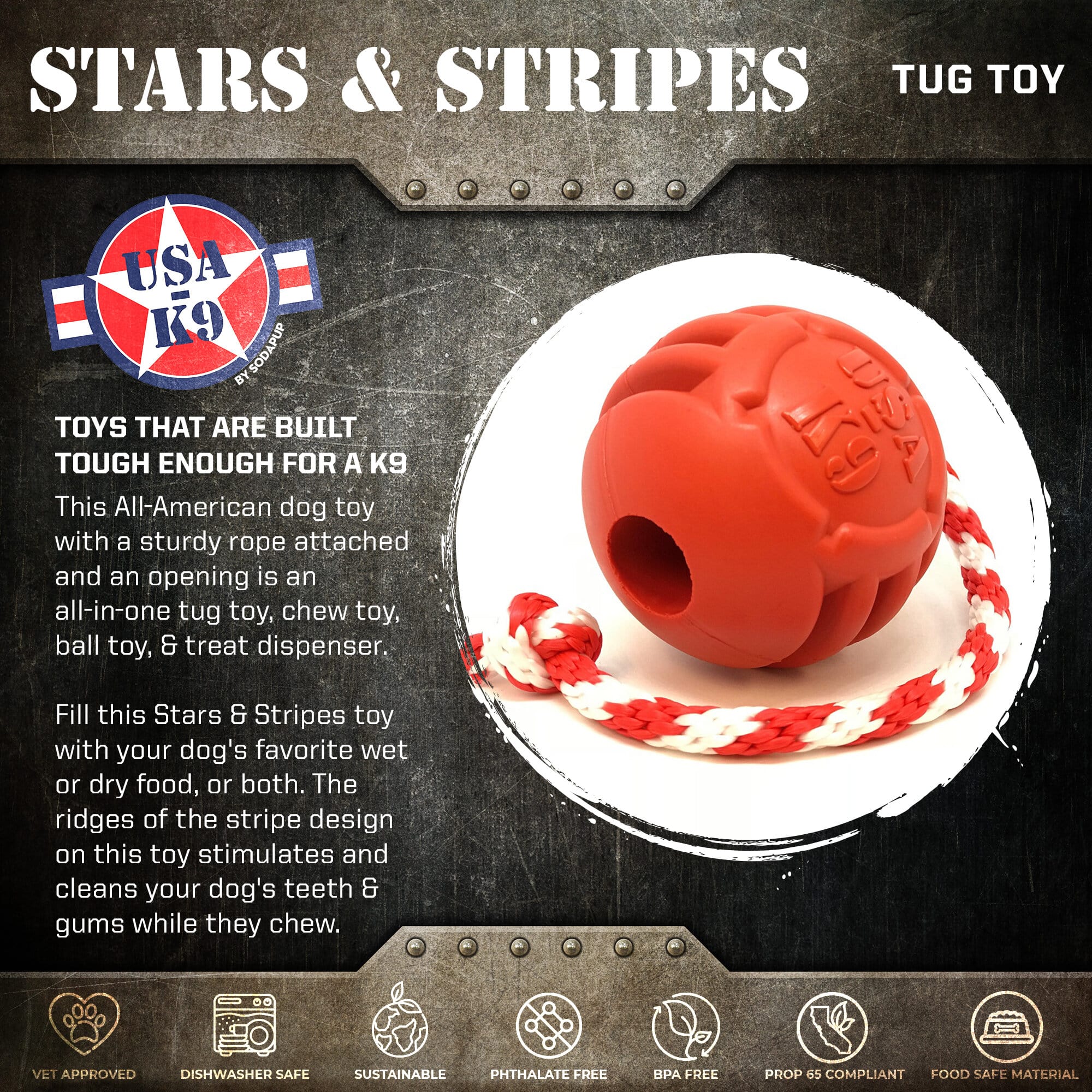 USA-K9 Ultra Durable Ball Toy With Rope