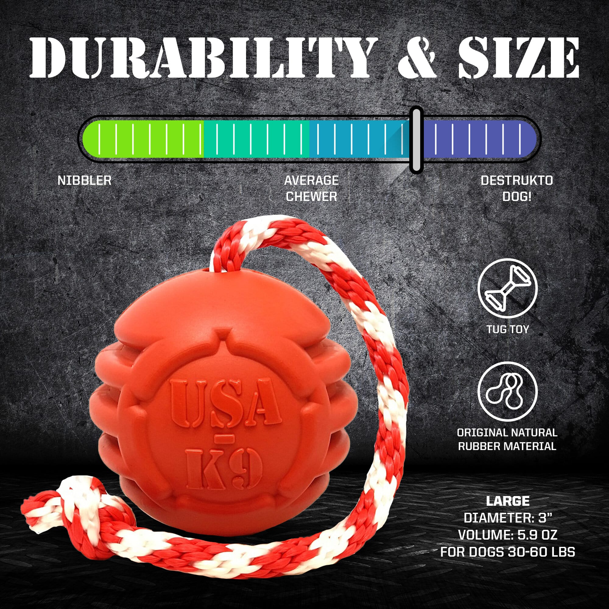 USA-K9 Ultra Durable Ball Toy With Rope