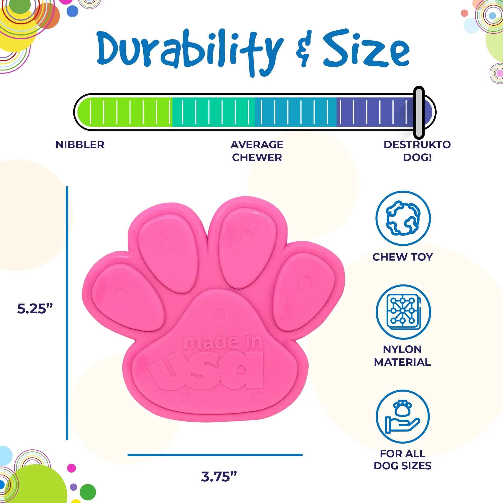 Paw Print Ultra Durable Dog Toy - Pink
