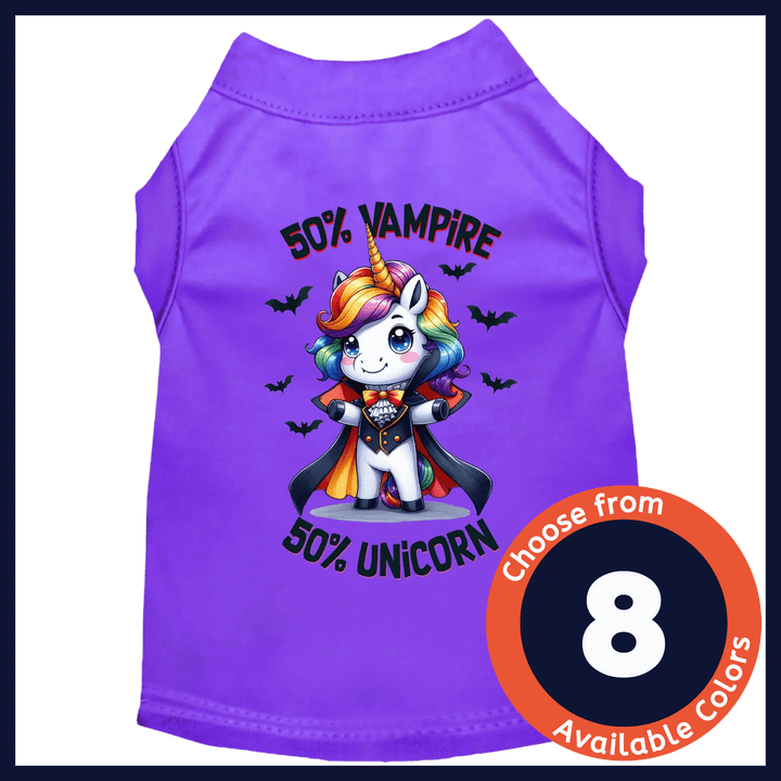 Halloween Collection - USA Printed Pet T-Shirt - 50/50 Vampire Unicorn