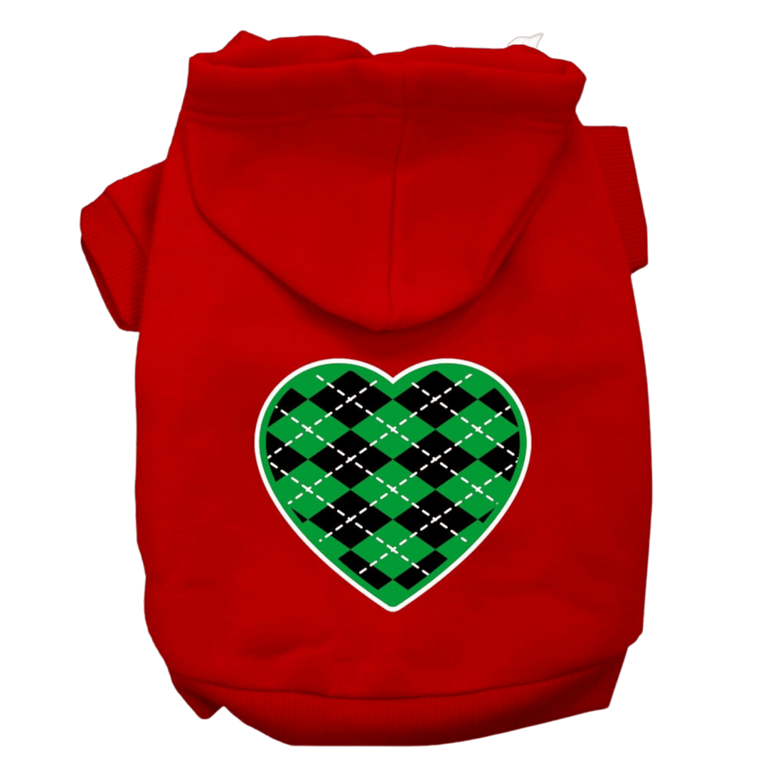Christmas Collection - USA Printed Pet Hoodie - Green Argyle Heart