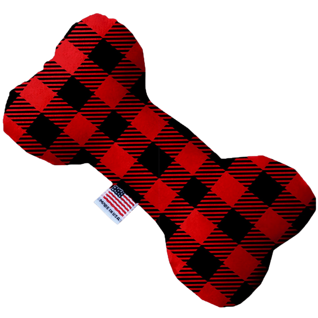 Christmas Collection - USA Made Dog Toy - Push, Canvas, or Stuffing Free - Red Buffalo Check