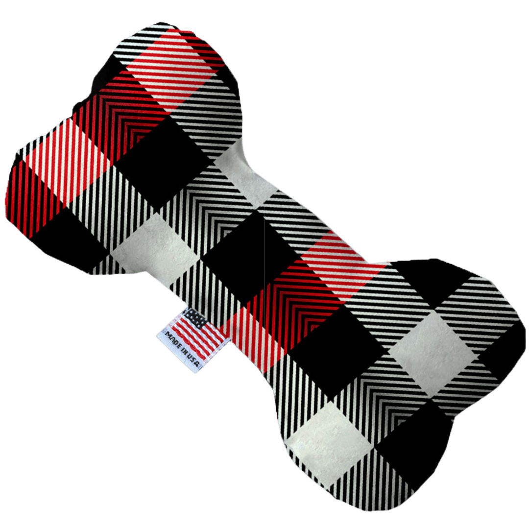Christmas Collection - USA Made Dog Toy - Push, Canvas, or Stuffing Free - Red & White Buffalo Check