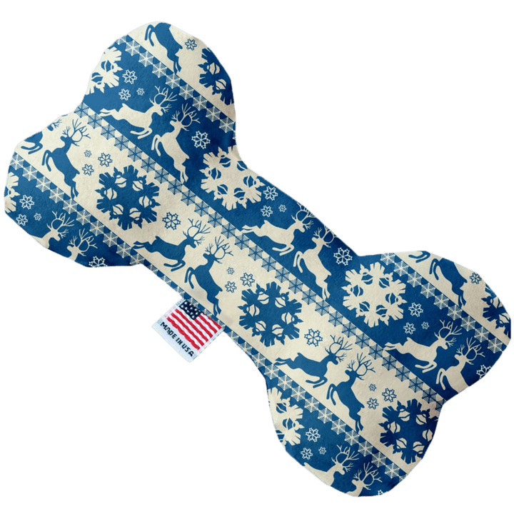 Christmas Collection - USA Made Dog Toy - Push, Canvas, or Stuffing Free - Classic Blue Reindeer