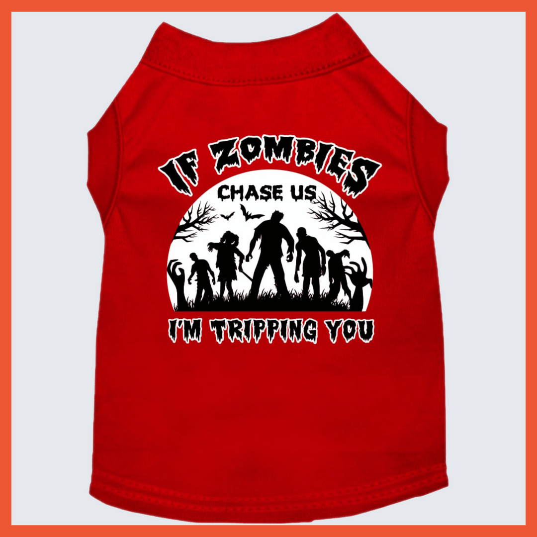 Halloween Collection - USA Printed Pet T-Shirt - Zombie Chase - Assorted Colors