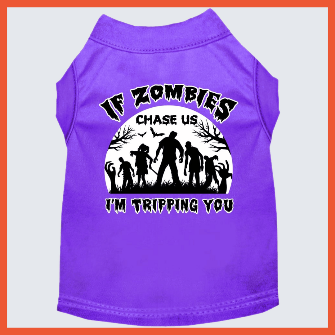 Halloween Collection - USA Printed Pet T-Shirt - Zombie Chase - Assorted Colors