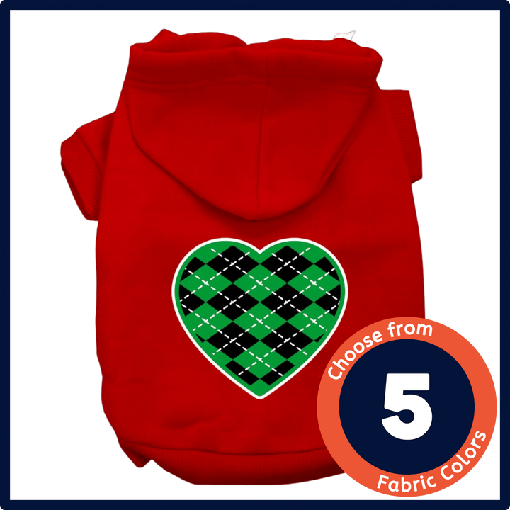 Christmas Collection - USA Printed Pet Hoodie - Green Argyle Heart