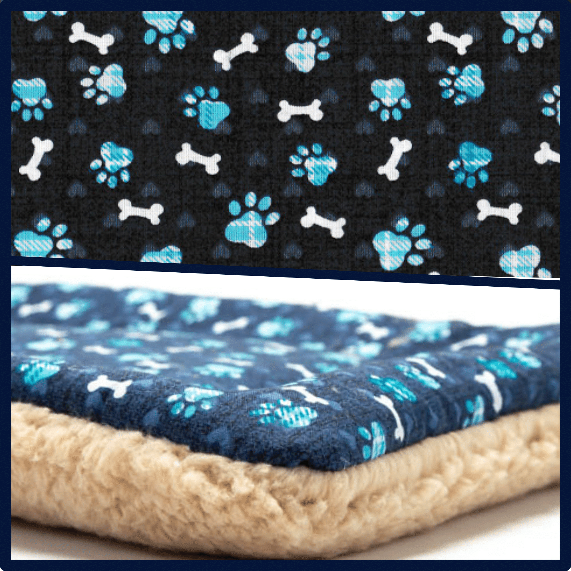 USA Made Pet Bed - Premium Handcrafted Bed for Dogs + Cats - Blue Paws