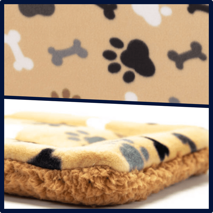 USA Made Pet Bed - Premium Handcrafted Bed for Dogs + Cats - Tan Fleece Paws + Bones