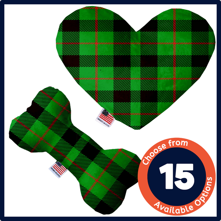 Christmas Collection - USA Made Dog Toy - Push, Canvas, or Stuffing Free - Green Plaid