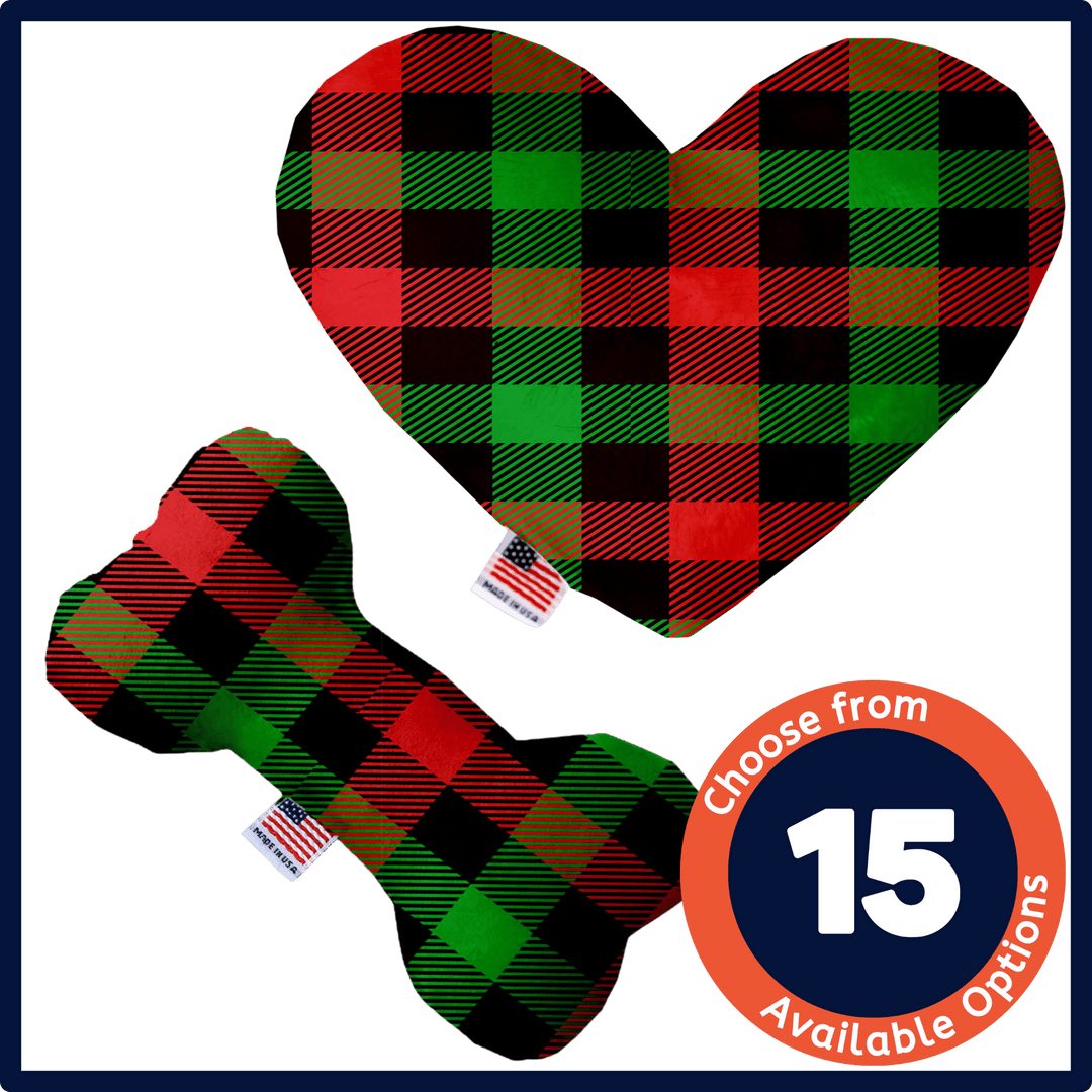 Christmas Collection - USA Made Dog Toy - Push, Canvas, or Stuffing Free - Holiday Plaid
