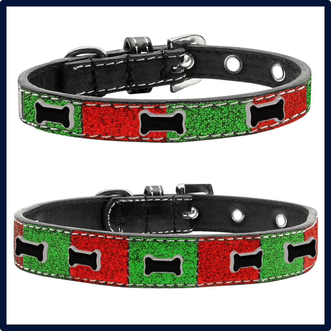 Christmas Collection - USA Made Icy Glitter Widget Collar - Holiday Bone