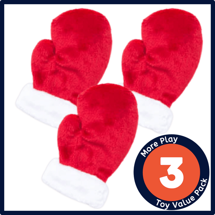 Christmas Collection - USA Made Dog Toy - Festive Crinkle Mitten - 3 Pack